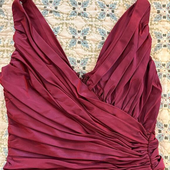 Vintage Tadashi 90s/Y2K Iridescent Ruched Knee Length Dress w Ruffles - Picture 5 of 15